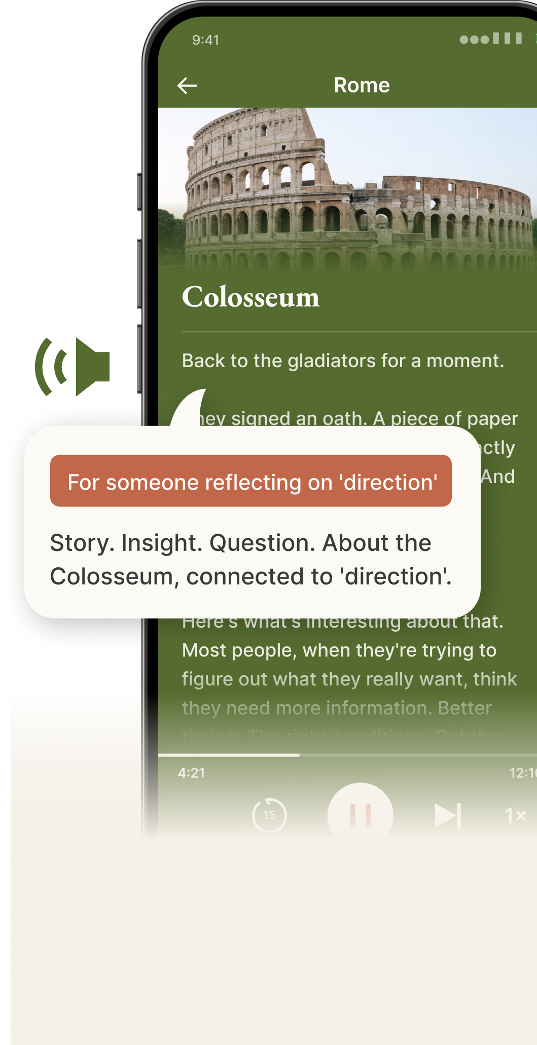 A place's story, insight, and a question — made for you.